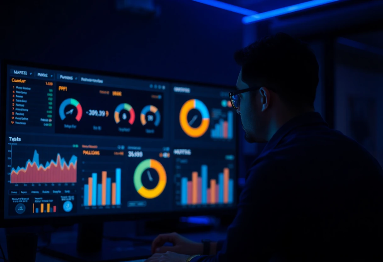 Gestor analisando KPIs em painel de métricas